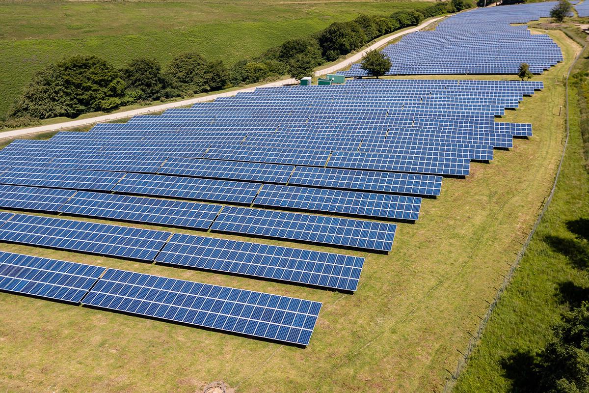 Rows of solar panels in a field